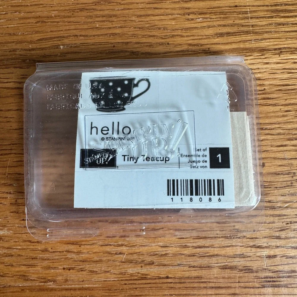 Stampin Up Tiny Teacup Mount Rubber Stamp Set 118086 Hello Tea Cup Polka Dot‎